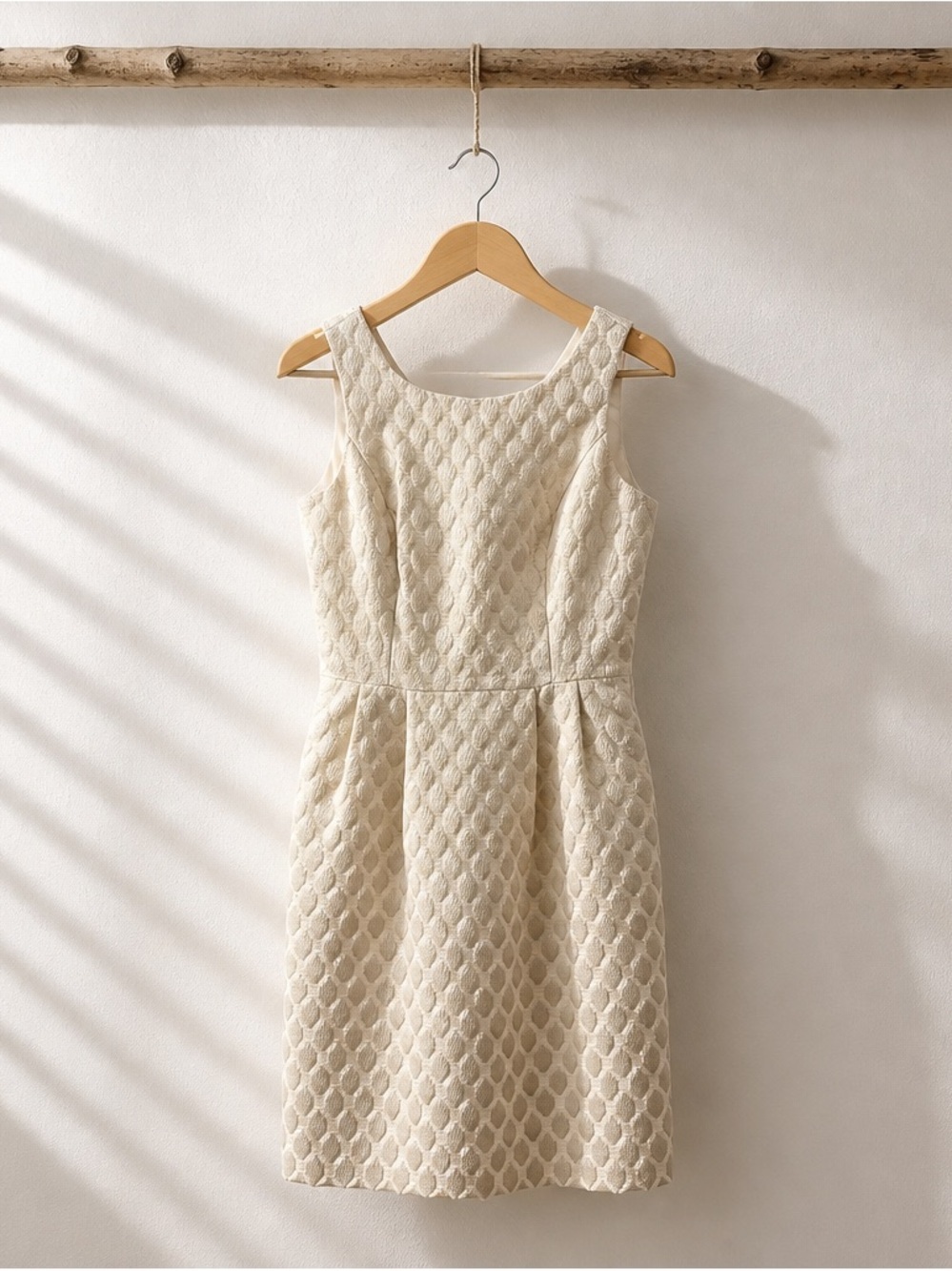 Whbm Elegant Cream Textured Sheath Dress